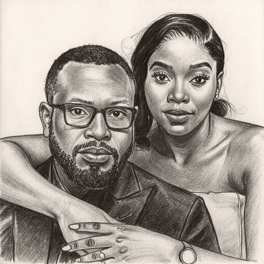 Portrait de couple, résultat au fusain
